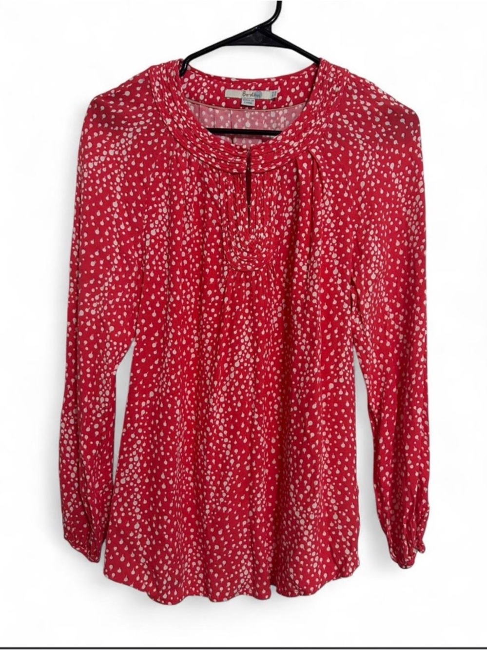 Boden Coral and White Dot Long-Sleeve Peasant Blouse
